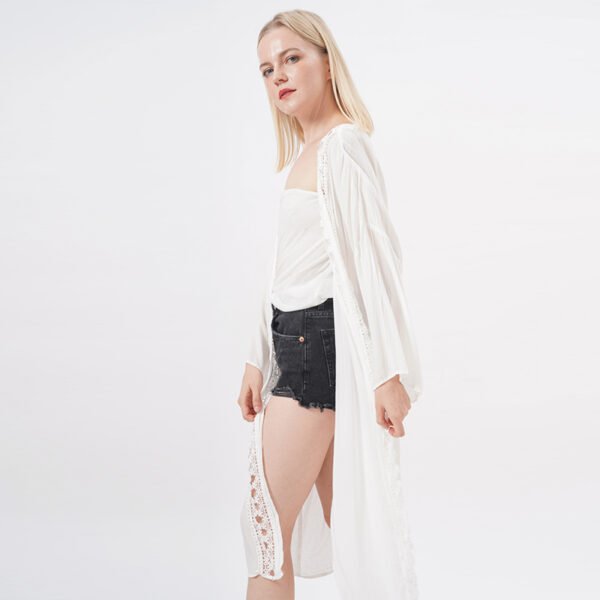 Lace Trim Casual Kimono Cardigan Coverup - Image 5