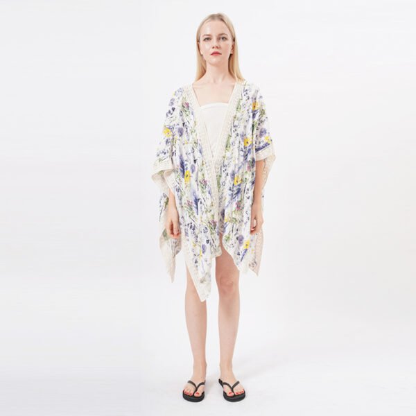 Lace Trim Floral Wrap Beach Kimono Cover Ups - Image 7