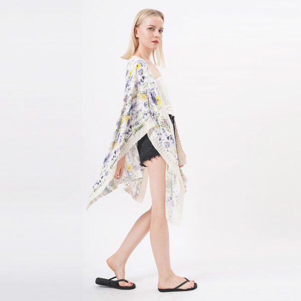 Lace Trim Floral Wrap Beach Kimono Cover Ups