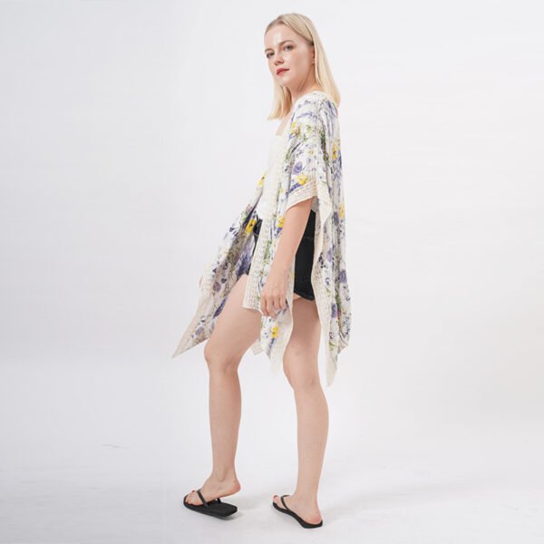 Lace Trim Floral Wrap Beach Kimono Cover Ups - Image 5
