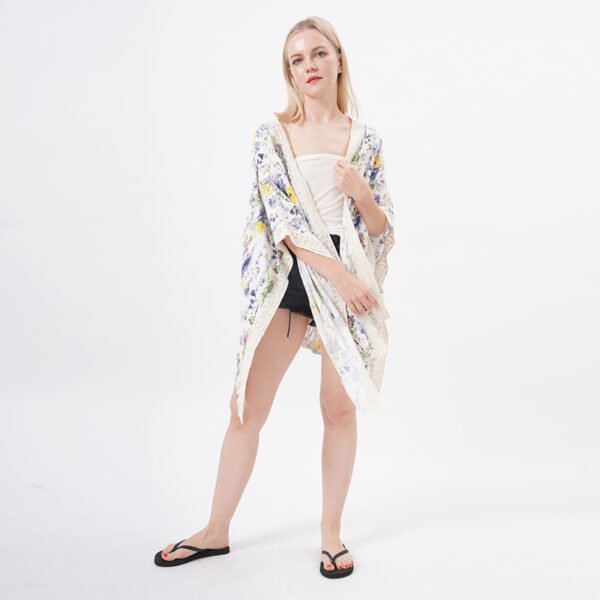 Lace Trim Floral Wrap Beach Kimono Cover Ups - Image 4