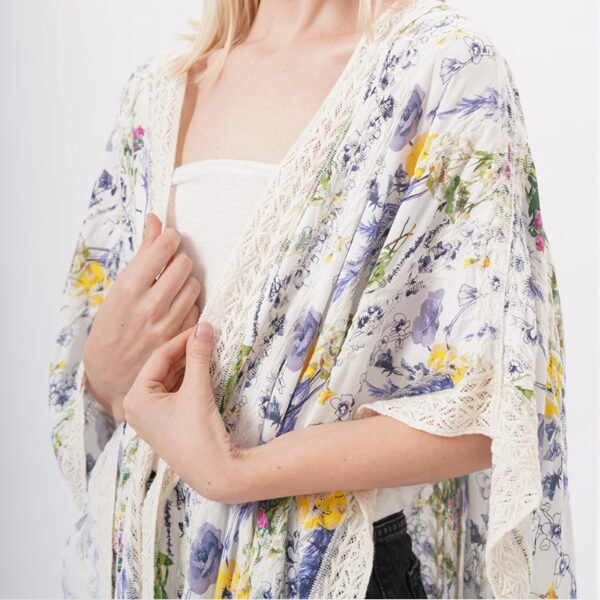 Lace Trim Floral Wrap Beach Kimono Cover Ups - Image 2