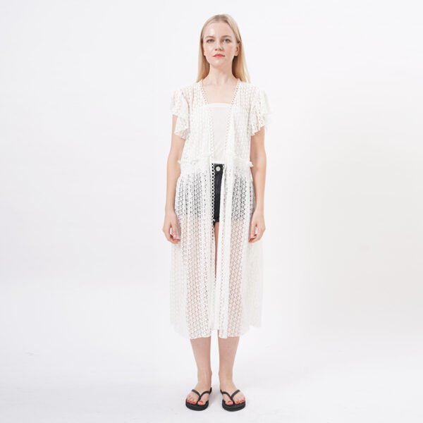 See Through Crochet Lace Kimono with Sleeves - Image 7