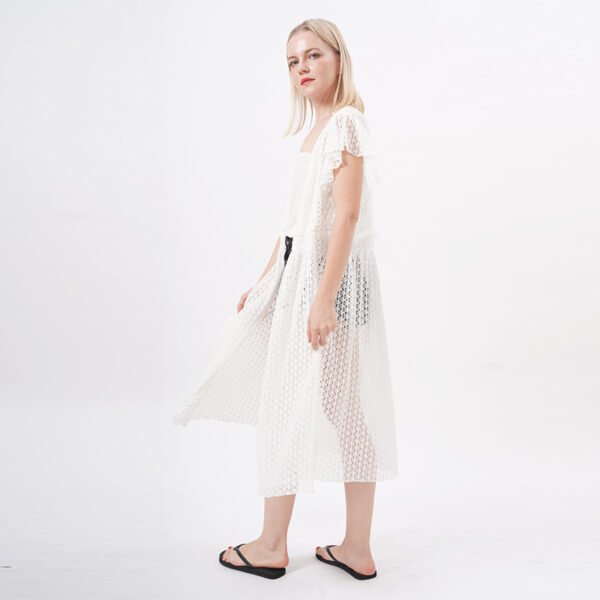 See Through Crochet Lace Kimono with Sleeves - Image 5