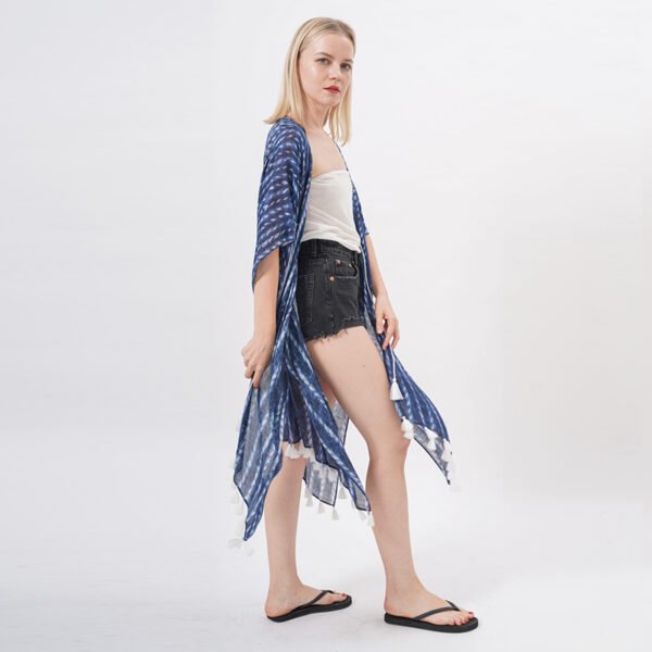 Flowy Stripes Printed Tie Front Kimono - Image 6