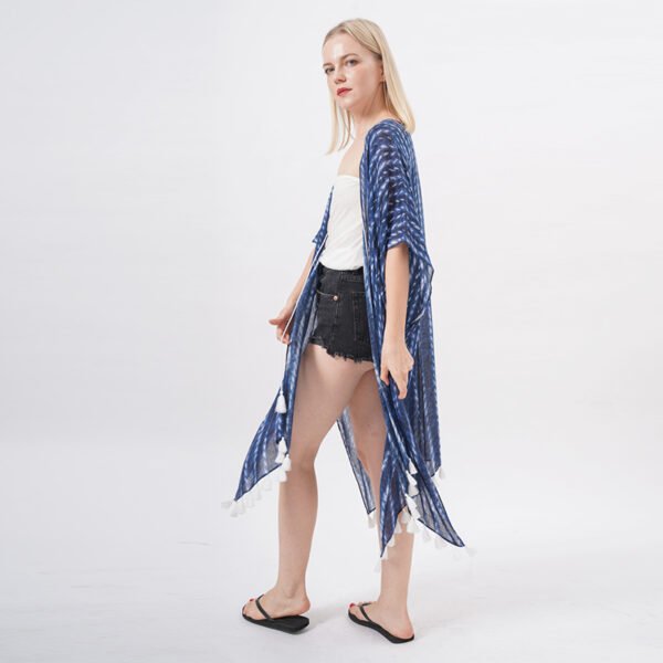 Flowy Stripes Printed Tie Front Kimono - Image 5