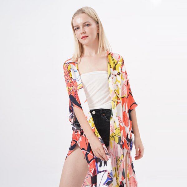 Open Front Flowy Floral Kimono - Image 4