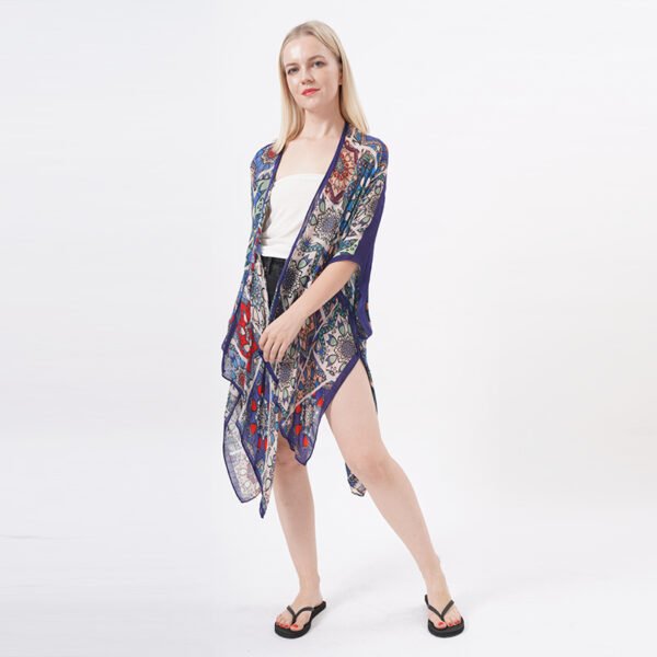 Boho Floral Beach Cover Up Flowy Kimono - Image 4