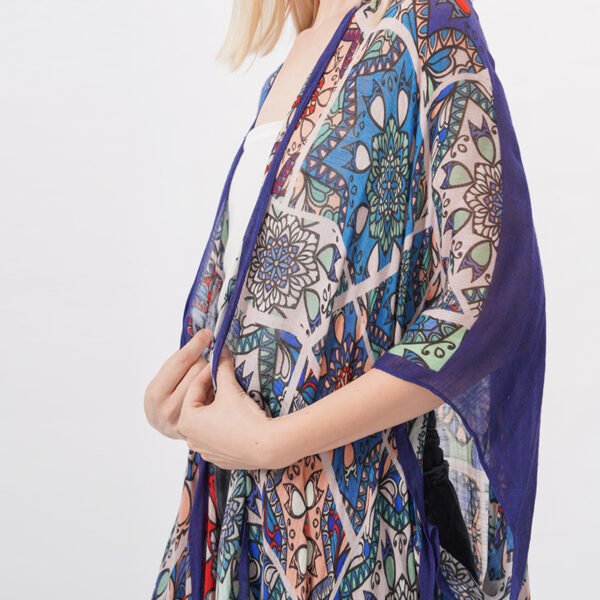 Boho Floral Beach Cover Up Flowy Kimono - Image 2