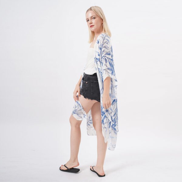 Casual Printed Sheer Cardigan Kimono Coverup - Image 5