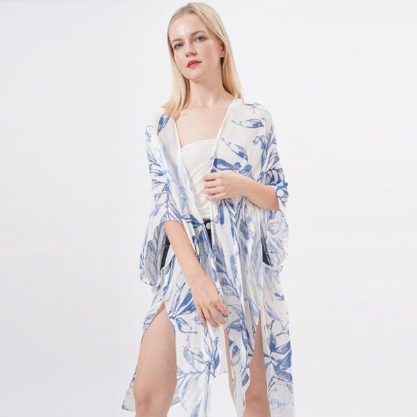 Casual Printed Sheer Cardigan Kimono Coverup - Image 4