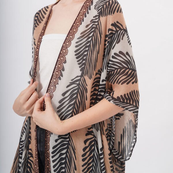 Open Front Leaf Printed Kimono - Image 2