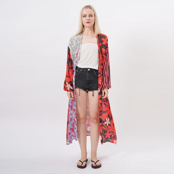 Open Front Long Beach Kimono Cardigan - Image 7