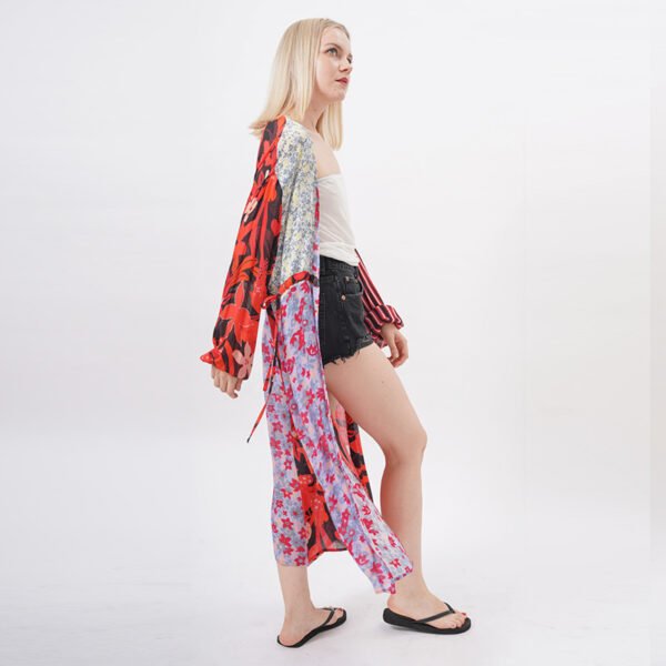 Open Front Long Beach Kimono Cardigan - Image 6