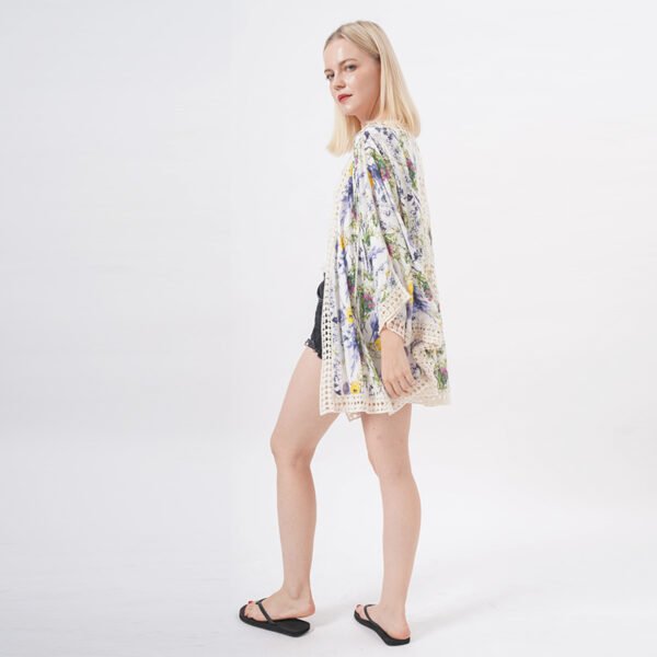Lace Trim Casual Wrap Bikini Cover Up Blouse - Image 5