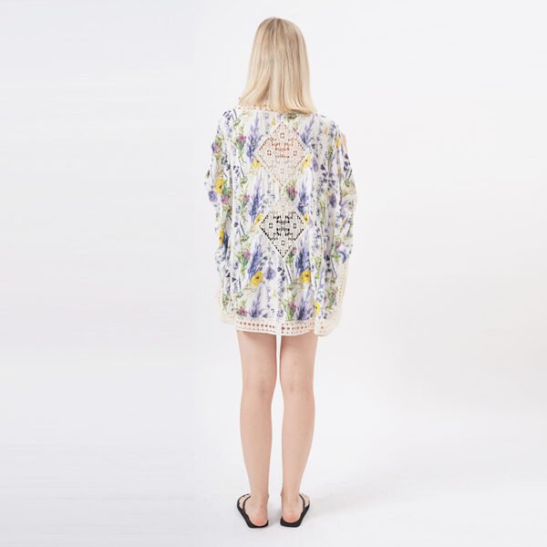 Lace Trim Casual Wrap Bikini Cover Up Blouse - Image 3