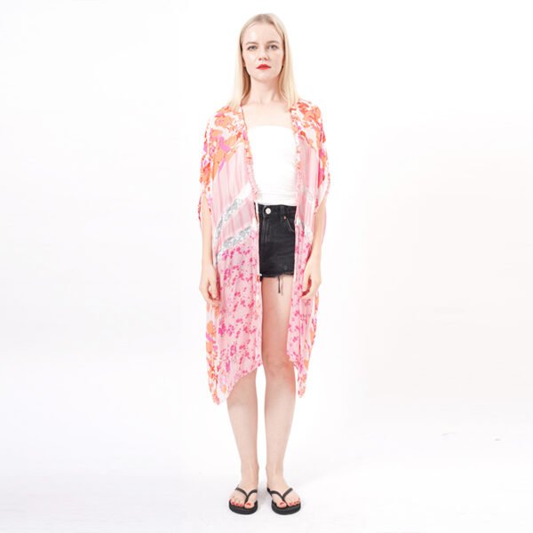 Open Front Patchwork Floral Draped Kimonos