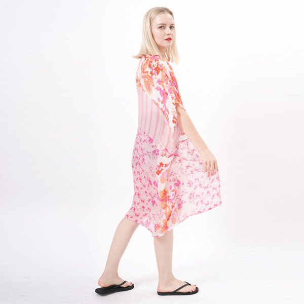 Open Front Patchwork Floral Draped Kimonos - Image 6
