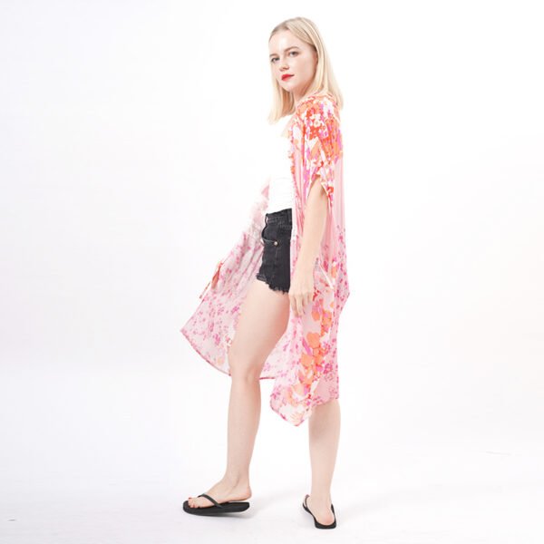 Open Front Patchwork Floral Draped Kimonos - Image 5
