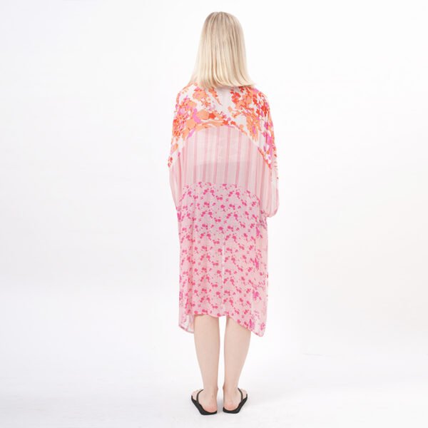 Open Front Patchwork Floral Draped Kimonos - Image 3