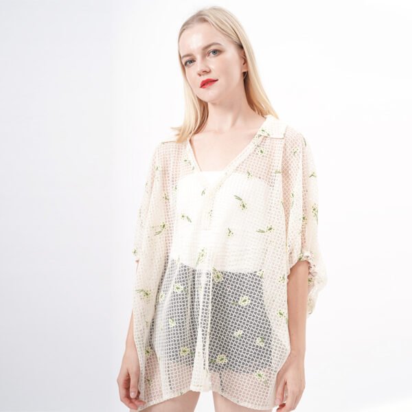 Embroidered Cover Up Pullover Sheer Blouse Tops - Image 2