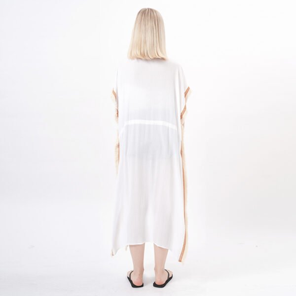 Short Sleeve Kimono Cardigan with Tassels Trim - Image 3