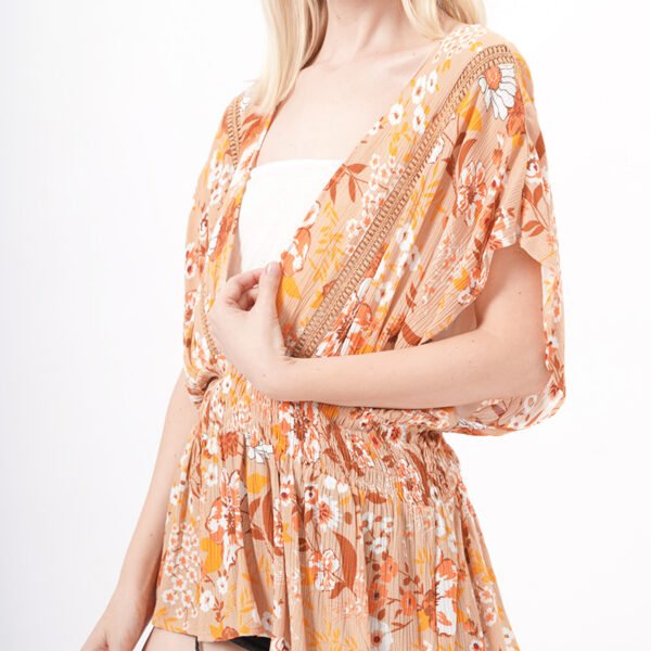 Short Sleeve V-Neck Floral Bikini Beach Tunic Top - Image 2
