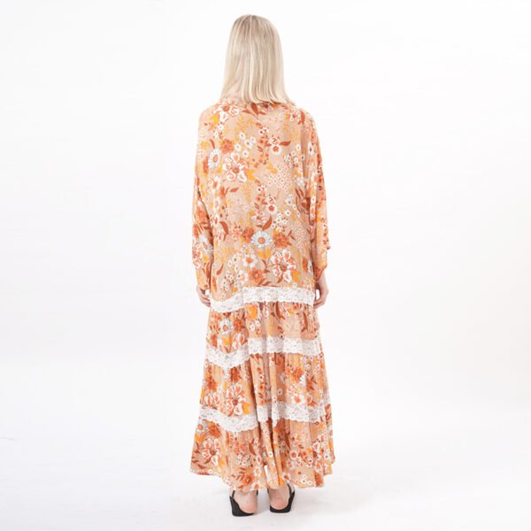 Open Front Floral Printed Lace Trim Draped Kimonos - Image 7