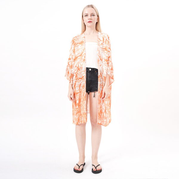 Leaf Printed Open Front Kimonos Cover Ups - Image 7