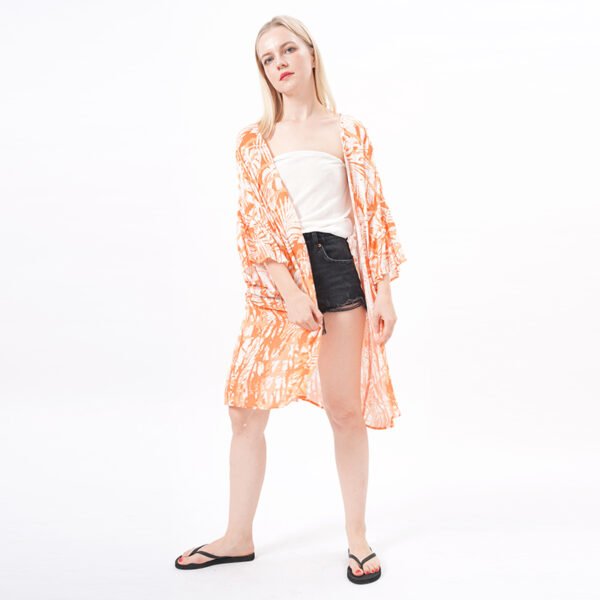 Leaf Printed Open Front Kimonos Cover Ups - Image 4
