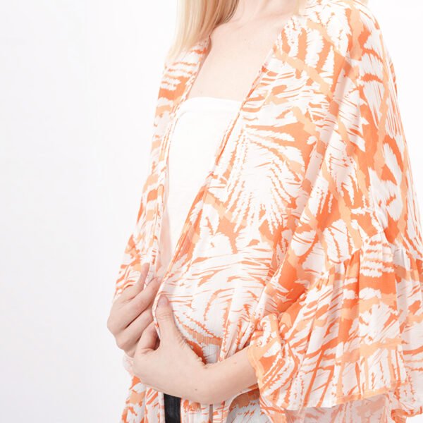 Leaf Printed Open Front Kimonos Cover Ups - Image 2