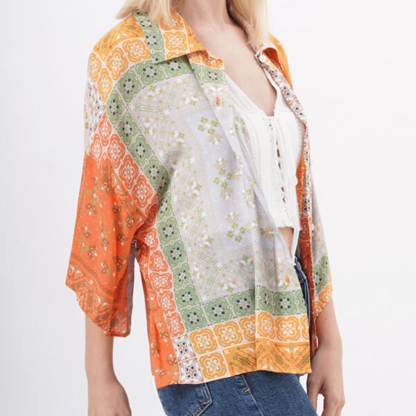 3/4 Sleeves Printed Blouse Tops - Image 2