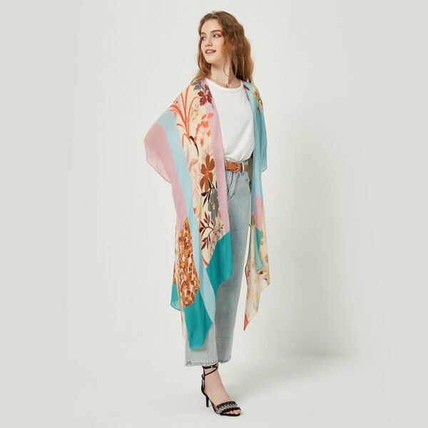 Floral Contrasting Printed Viscose Kimonos - Image 5