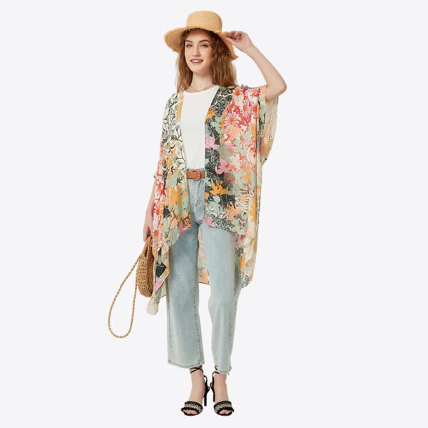Oversized Floral Contrasting Printed Kimonos