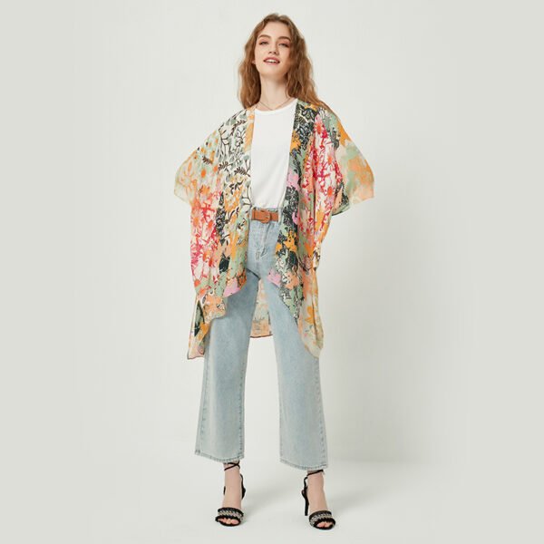 Oversized Floral Contrasting Printed Kimonos - Image 4