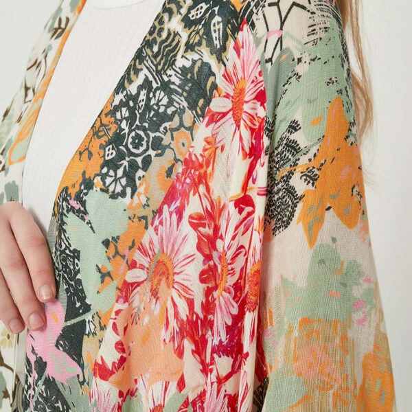 Oversized Floral Contrasting Printed Kimonos - Image 2