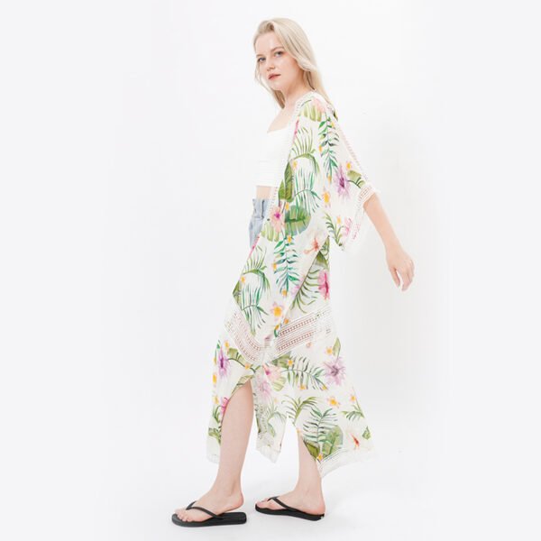 Lace Trim Floral Printed Maxi Kimono Cardigans - Image 5