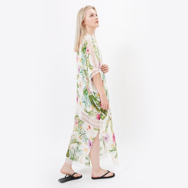 Lace Trim Floral Printed Maxi Kimono Cardigans - Image 4