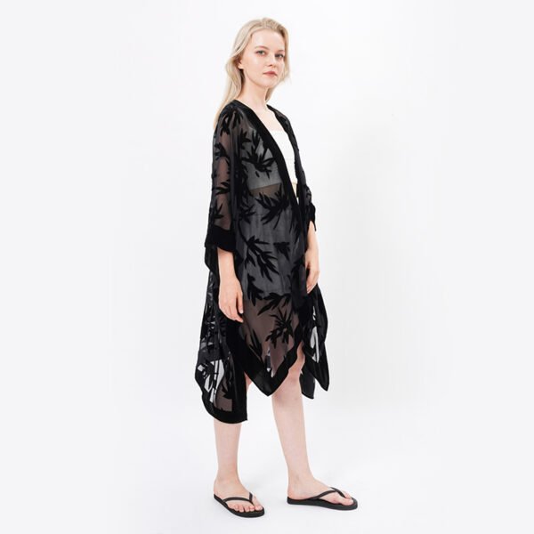 See Through Black Burnout Velvet Beach Cover Up Kimonos - Image 2