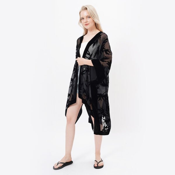 See Through Black Burnout Velvet Beach Cover Up Kimonos - Image 3