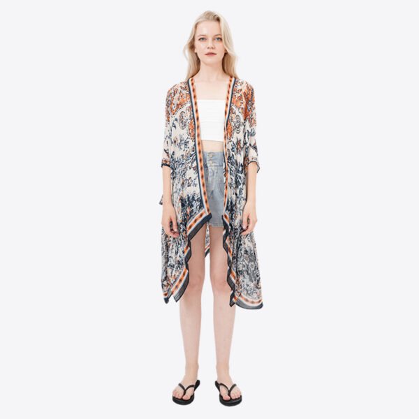 Loose Printed Viscose Slub Kimonos Cover Up - Image 7