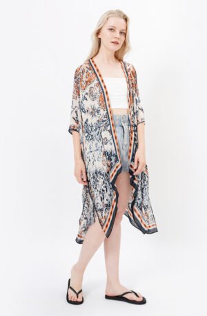 Loose Printed Viscose Slub Kimonos Cover Up