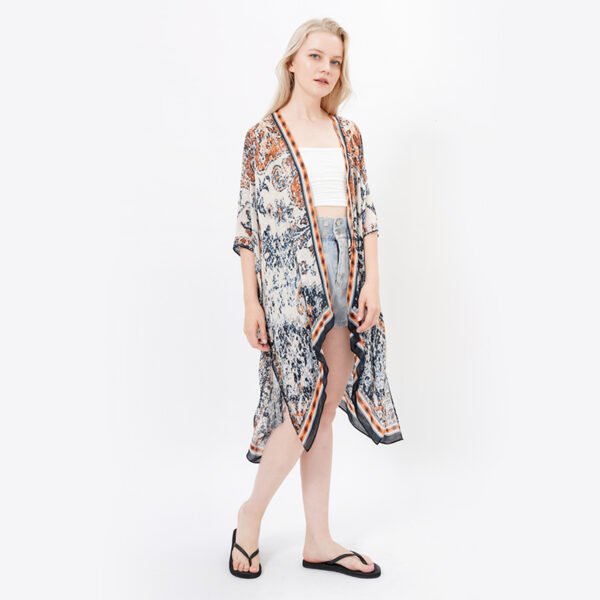 Loose Printed Viscose Slub Kimonos Cover Up