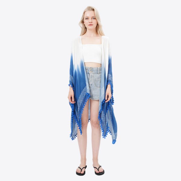 Open Front Pom Pom Viscose Kimonos