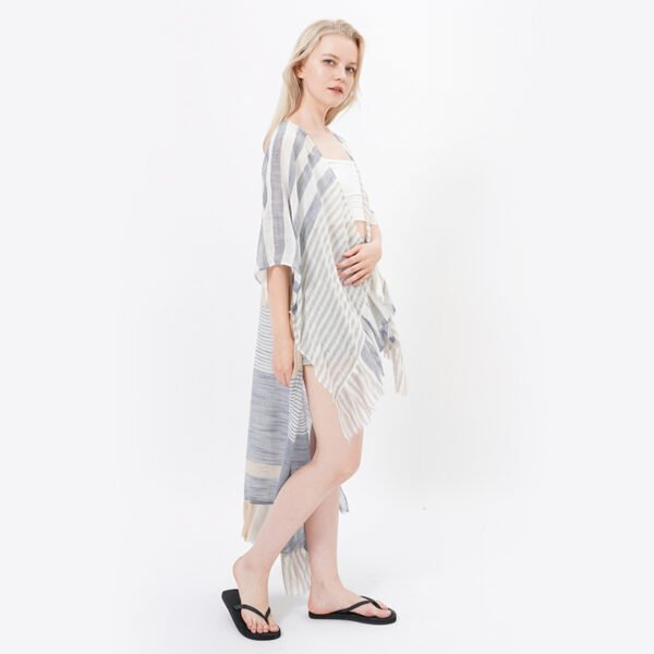 Casual Hi-low Stripes Print Kimonos