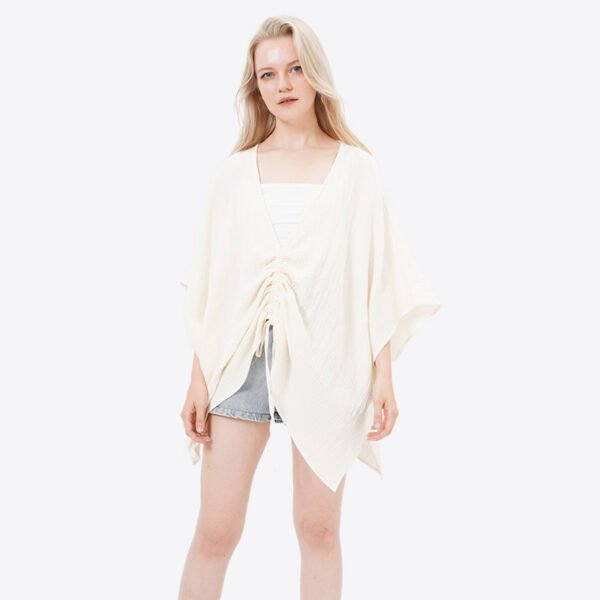 Casual V-neck Cotton Cover Ups with Drawstring - Image 7