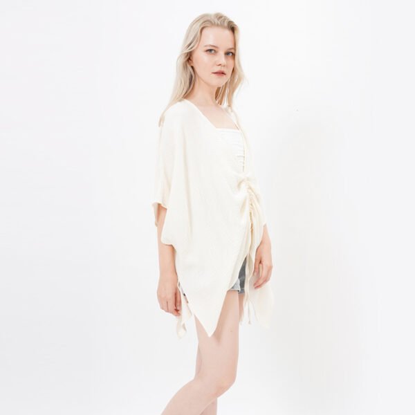 Casual V-neck Cotton Cover Ups with Drawstring