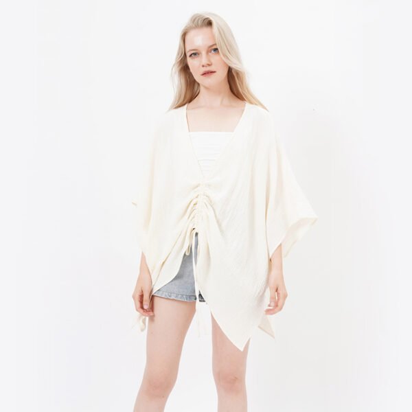 Casual V-neck Cotton Cover Ups with Drawstring - Image 4