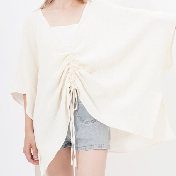 Casual V-neck Cotton Cover Ups with Drawstring - Image 2