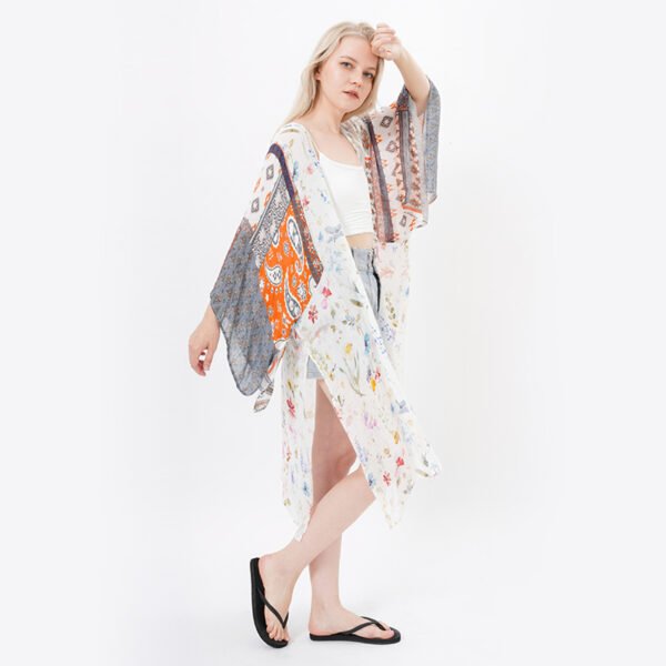 Casual Printed Open Front Paisley Kimonos